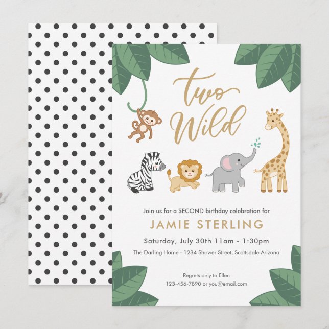 Two Wild Jungle Safari Second Birthday Invitation (Front/Back)