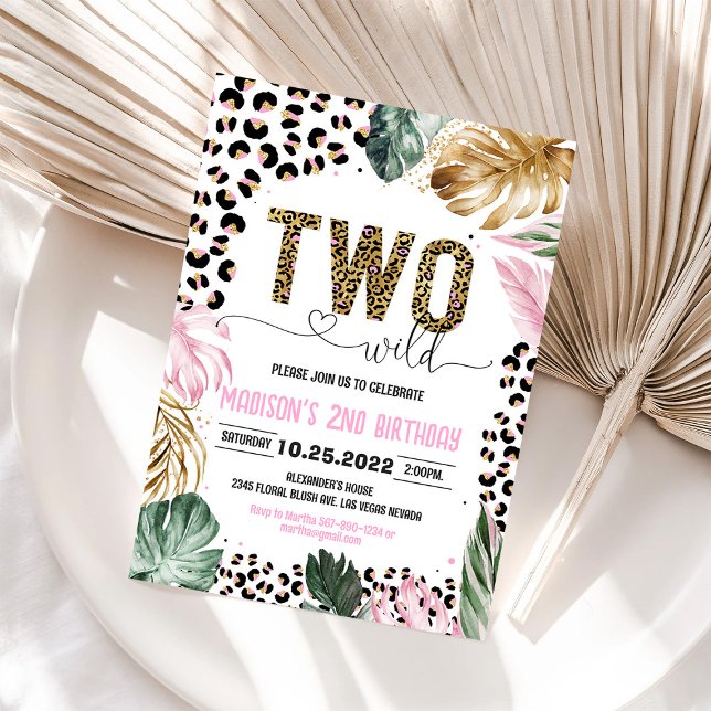 Two Wild Leopard Print Jungle Birthday Invitation (Creator Uploaded)