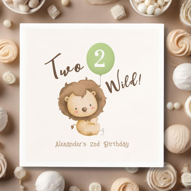 Two Wild Lion Boy 2nd Birthday Napkin (Creator Uploaded)