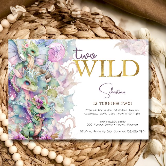 Two wild magic dragons kids birthday party invitation (Creator Uploaded)