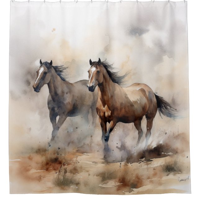 “Two Wild Mustangs ” Dusty Western Watercolour (Front)