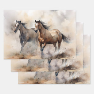 “Two Wild Mustangs ” Dusty Western Watercolour Wrapping Paper Sheet