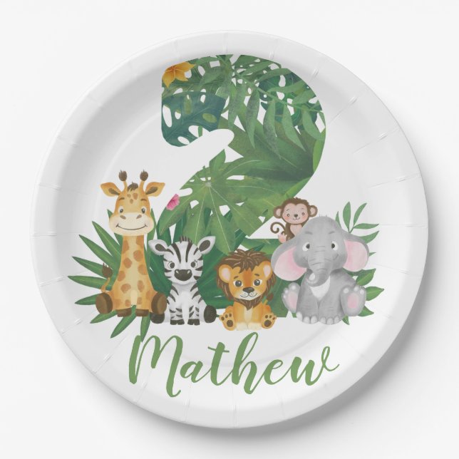 Two Wild One 2nd Birthday Jungle Safari Paper Plate (Front)