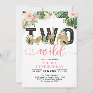 Two Wild Party Animals 2nd Birthday Invitation
