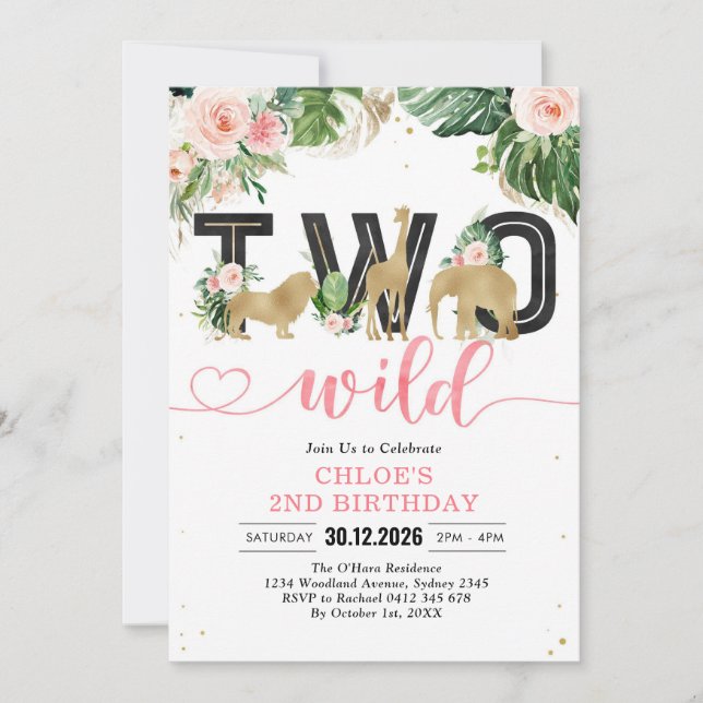 Two Wild Party Animals 2nd Birthday Invitation (Front)