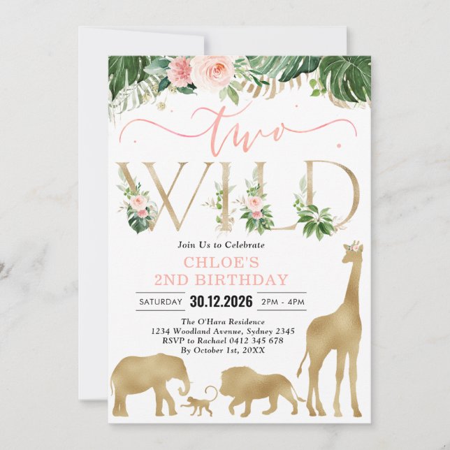 Two Wild Party Animals 2nd Birthday Invitation (Front)