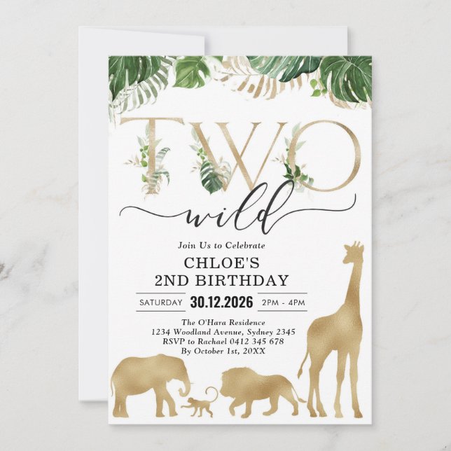 Two Wild Party Animals 2nd Birthday Invitation (Front)