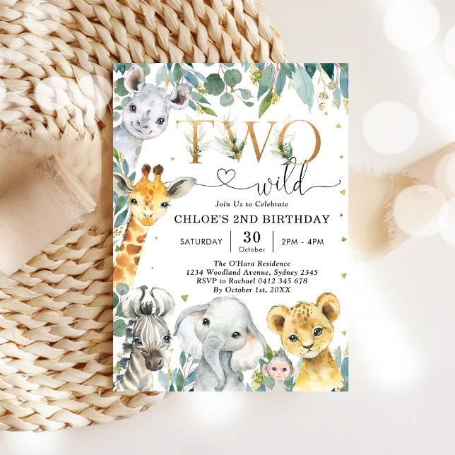 Two Wild Party Animals 2nd Birthday Invitation (Creator Uploaded)