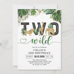 Two Wild Party Animals 2nd Birthday Invitation