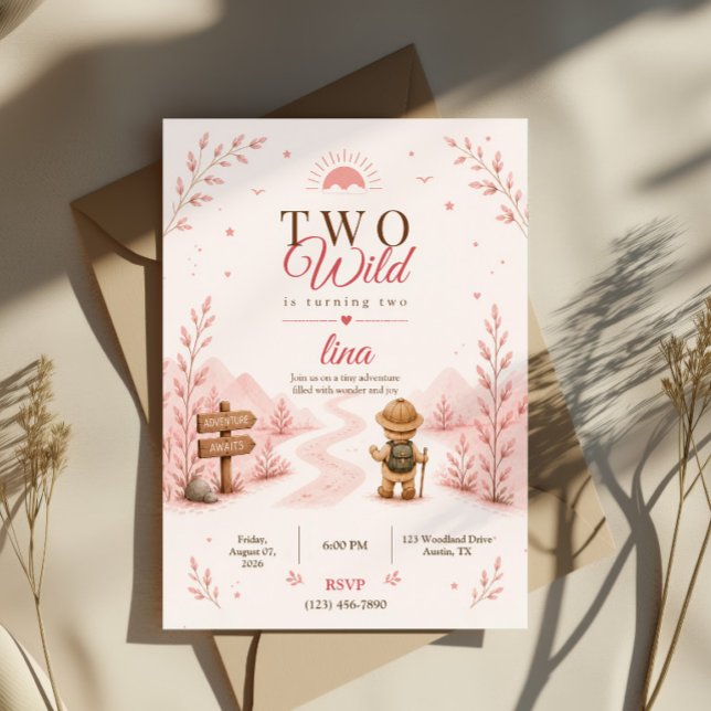 Two Wild Pink Boho Explorer Birthday Design Invitation (Creator Uploaded)