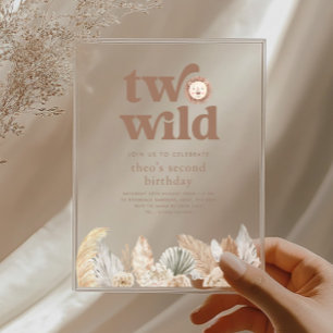 Two Wild Retro Neutral Leaves Birthday Invitation