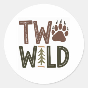 Two Wild – Rustic Woodsy Second Birthday Classic Round Sticker