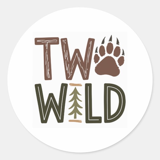 Two Wild – Rustic Woodsy Second Birthday Classic Round Sticker (Front)