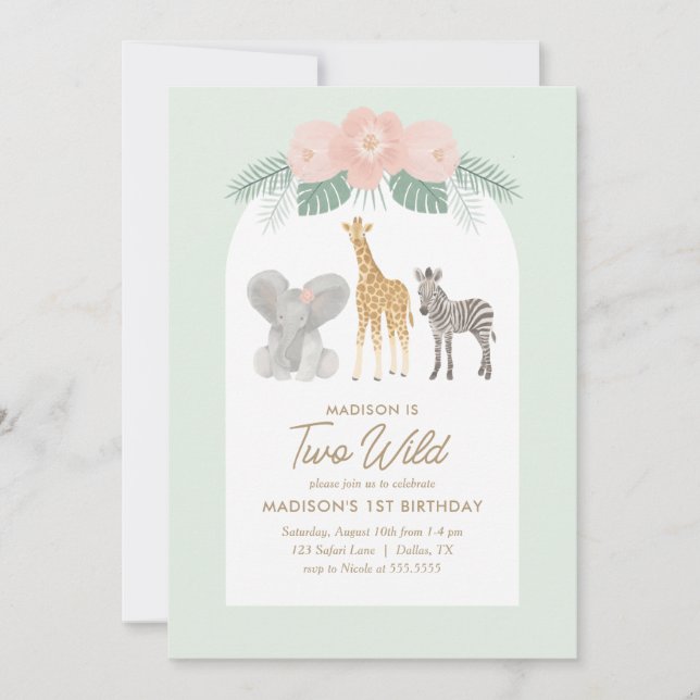 Two Wild Safari 2nd Birthday Party Invitation (Front)
