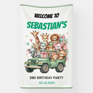 Two Wild Safari Animal 2nd Birthday Party Banner