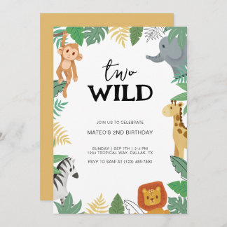 Two Wild Safari Animal 2nd Birthday Party Invitation