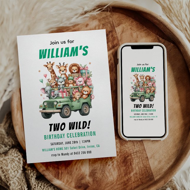 Two Wild Safari Animal 2nd Birthday Party Invitation (Two Wild Safari Animal 2nd Birthday Party Invitation
)