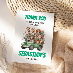 Two Wild Safari Animal 2nd Birthday Party Thank You Card