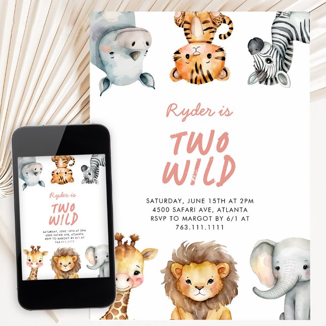 Two Wild Safari Animals 2nd Birthday Invitation (Creator Uploaded)