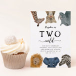 Two Wild Safari Animals 2nd Birthday Invitation<br><div class="desc">Cute and fun kid's safari animals theme 2nd birthday party invitation featuring illustration of safari animals of giraffe,  snow leopard,  rhino,  lion,  elephant,  and zebra. The text says "XX is TWO wild." Perfect for a boy's birthday party.</div>