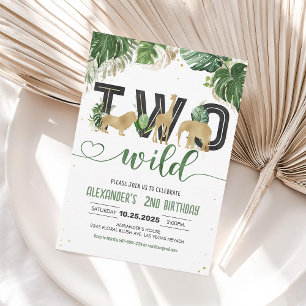 Two Wild Safari Animals 2nd Birthday Invitation