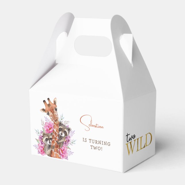 Two wild safari animals kids birthday party favor box (Front Side)