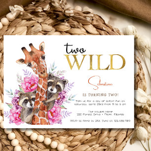 Two wild safari animals kids birthday party invitation