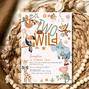 Two wild safari animals kids birthday party invitation