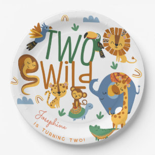 Two wild safari animals kids birthday party paper plate