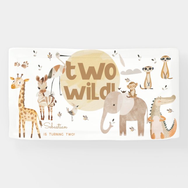 Two wild safari animals second kids birthday banner (Horizontal)