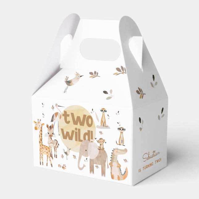 Two wild safari animals second kids birthday favor box (Front Side)