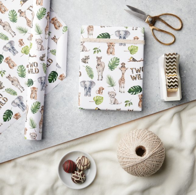 Two Wild Safari animals Themed Boy 2nd birthday Wrapping Paper (Crafts)