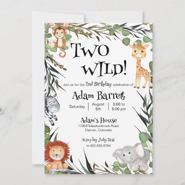 Two Wild Second Birthday Invitation (Front)