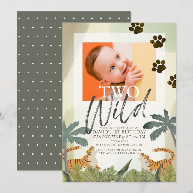 Two Wild Tiger Safari Jungle 2nd Birthday Photo Invitation (Front/Back)