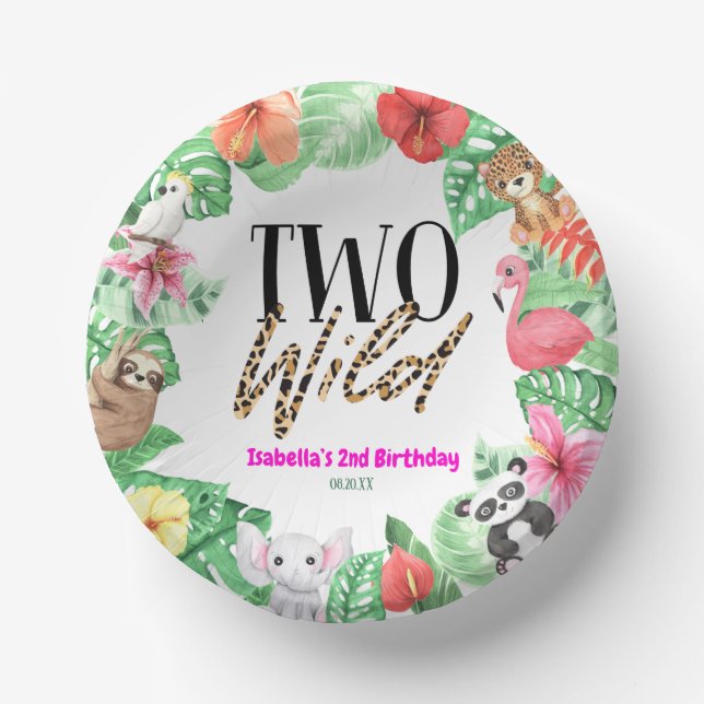 Two Wild Tropical Animal 2nd Birthday Party Paper Plate (Front)