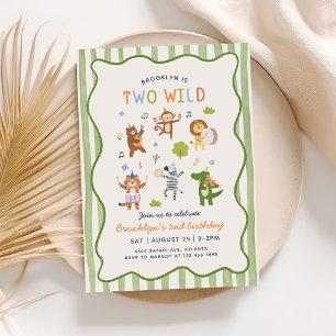 Two Wild Tropical Safari Animals 2nd Birthday Boy Invitation