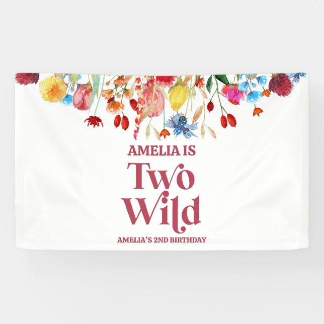 Two Wild Wildflower Second 2nd Birthday Party Banner (Horizontal)