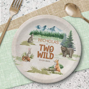 Two Wild Woodland Animal 2nd Birthday Party Paper Plate