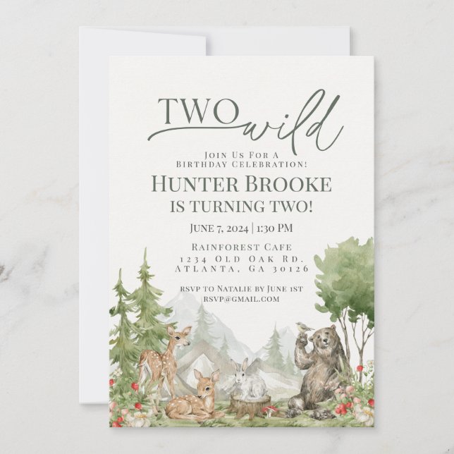 Two Wild Woodland Animals 2nd Birthday Part Invitation (Front)