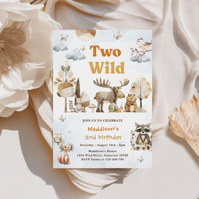Two Wild Woodland Animals 2nd Birthday Party Invitation (Creator Uploaded)