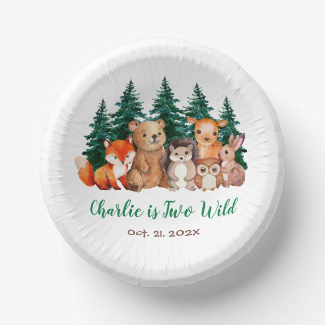 Two Wild Woodland Cute Forest Animals 2nd Birthday Paper Plate (Front)