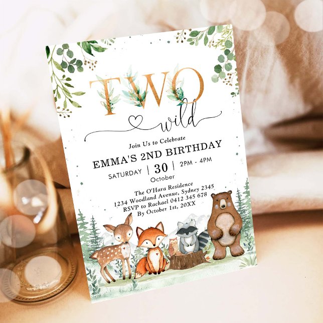 Two Wild Woodland Party Animals Boy 2nd Birthday Invitation (Creator Uploaded)