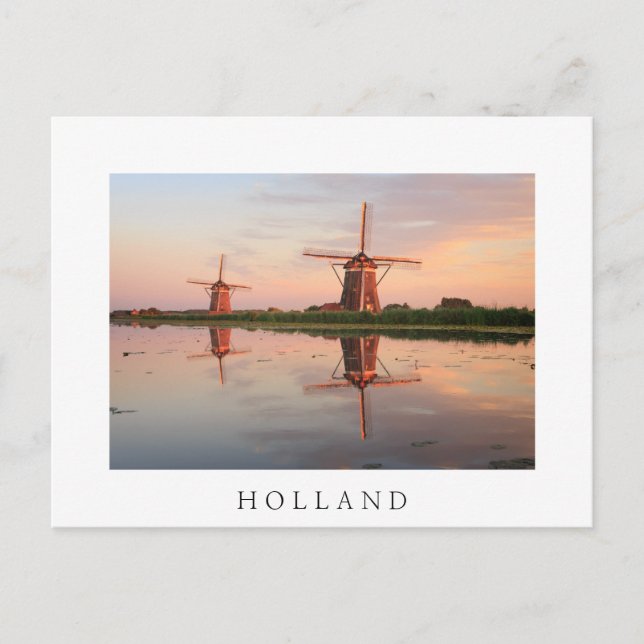 Two windmills with reflection at sunset postcard (Front)