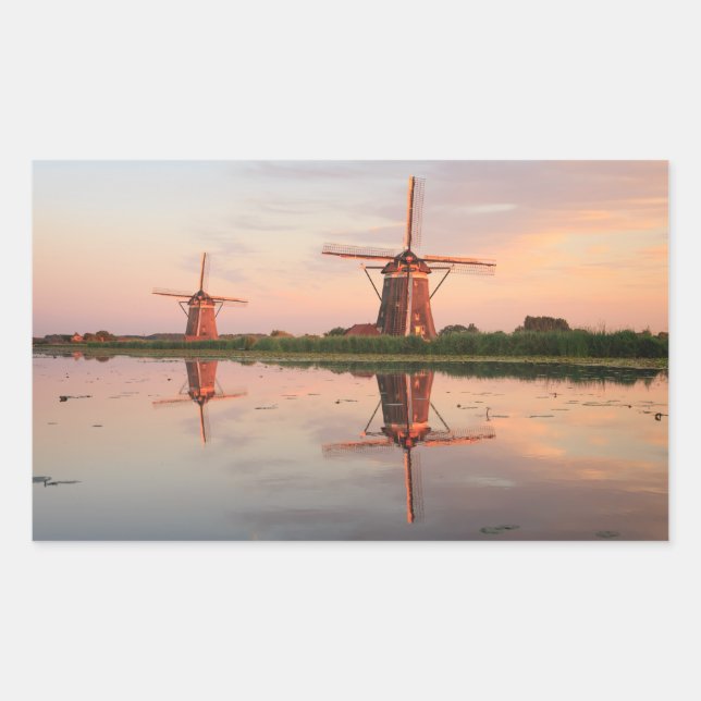 Two windmills with reflection at sunset sticker (Front)