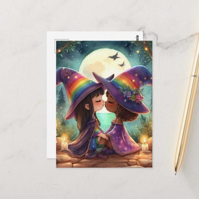 Two Witches Kiss Postcard (Front/Back In Situ)