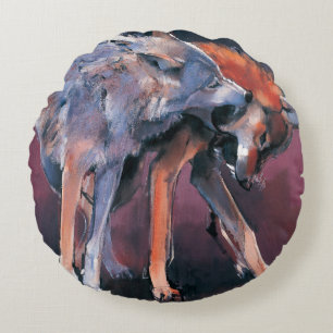 Two Wolves 2001 Round Pillow