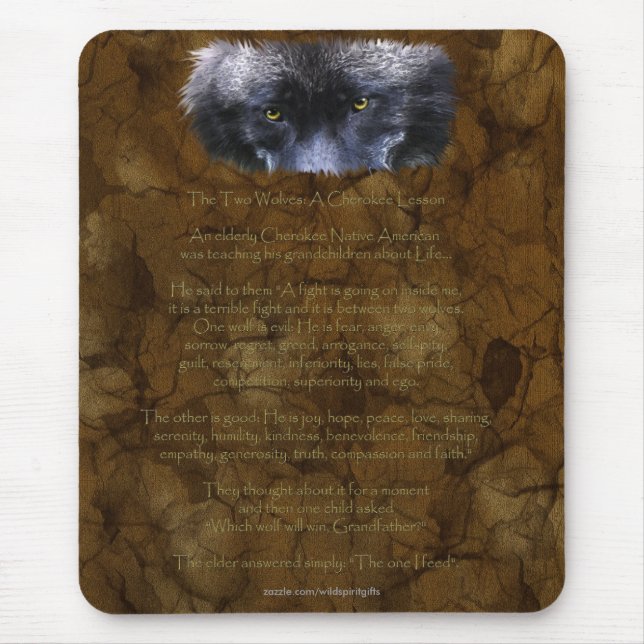 TWO WOLVES CHEROKEE TALE Native American Mouse Pad (Front)
