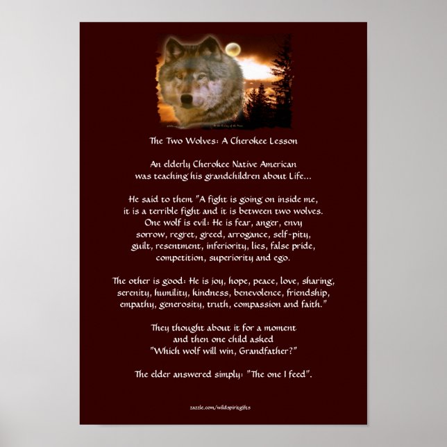 Two Wolves Cherokee Tale Wolf Art Poster (Front)