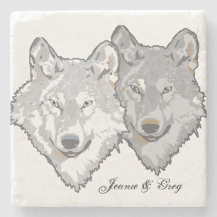 Two Wolves Custom Stone Coaster