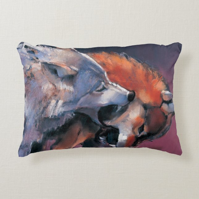 Two Wolves Decorative Pillow (Front)
